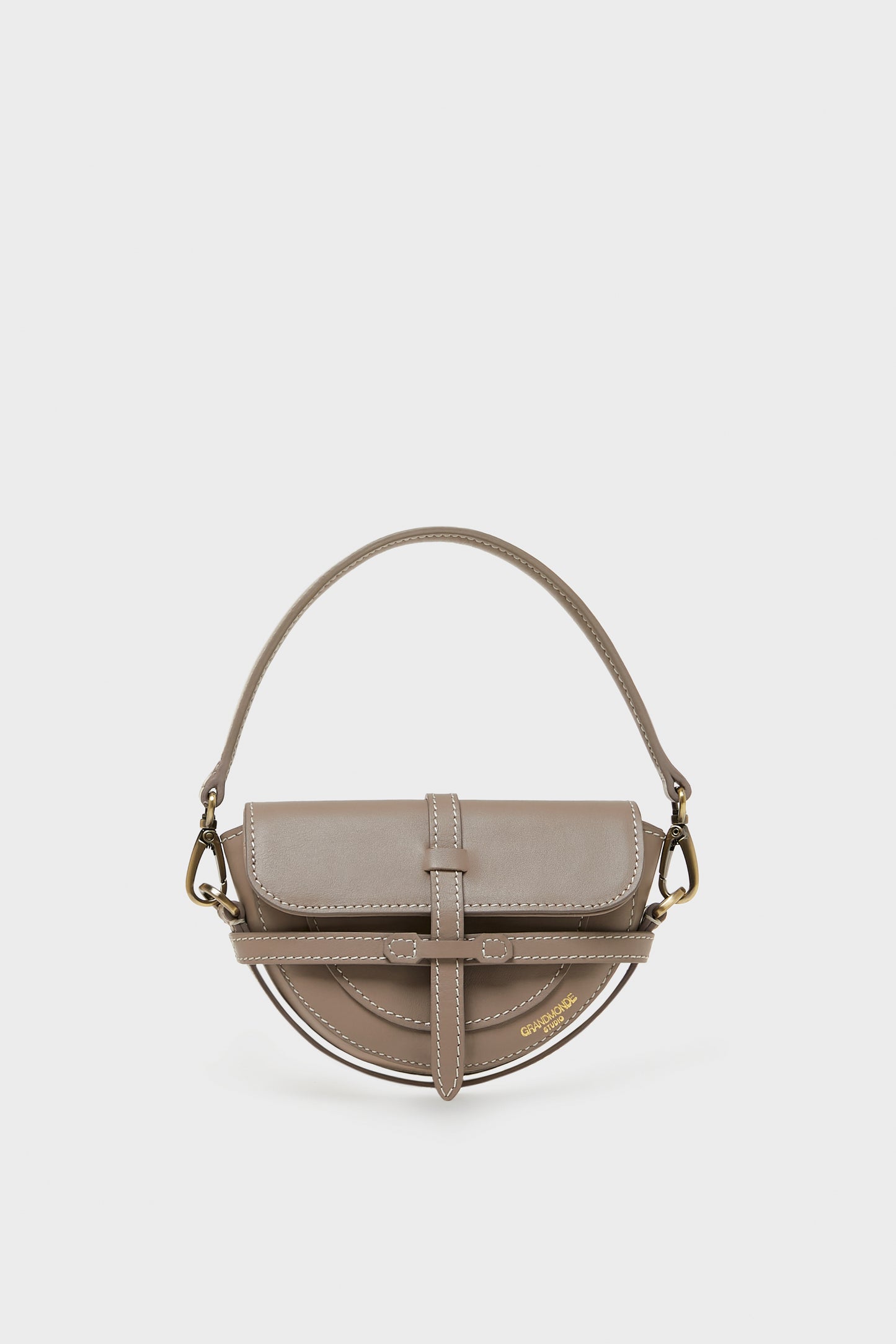 TAUPE SIMON MINI SADDLE BAG IN SMOOTH LEATHER