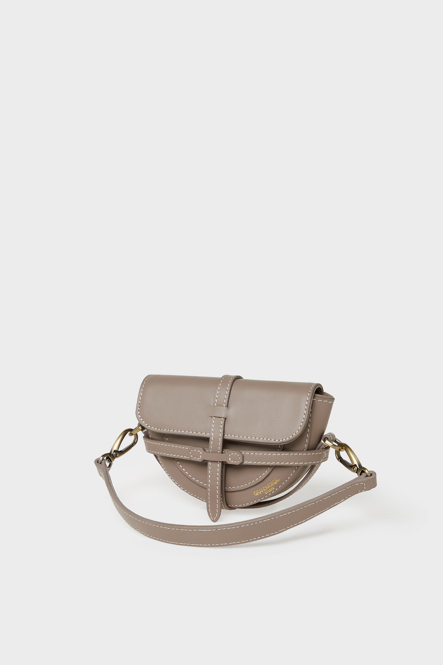 TAUPE SIMON MINI SADDLE BAG IN SMOOTH LEATHER