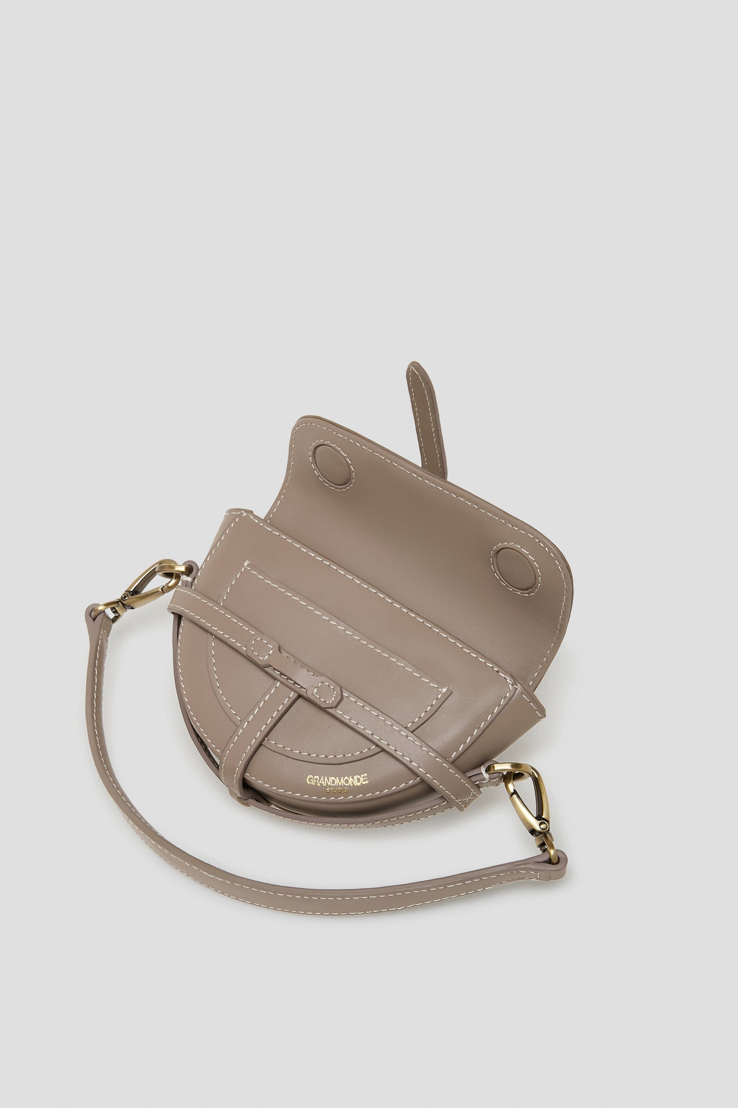 TAUPE SIMON MINI SADDLE BAG IN SMOOTH LEATHER